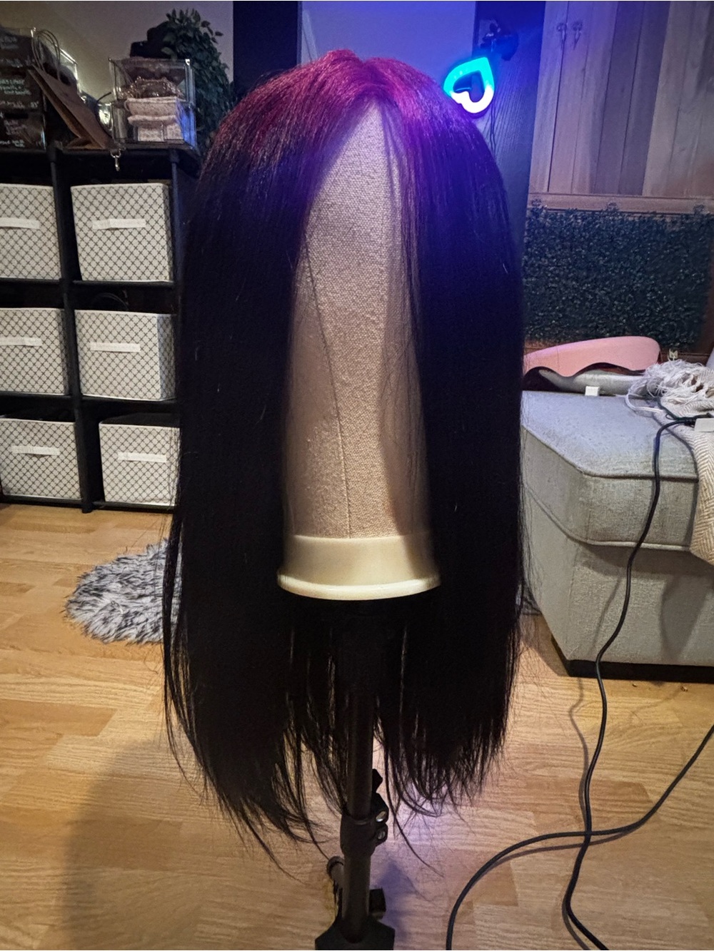 NELS Long Straight Black Wig with red Roots - Sleek Synthetic Lace Front